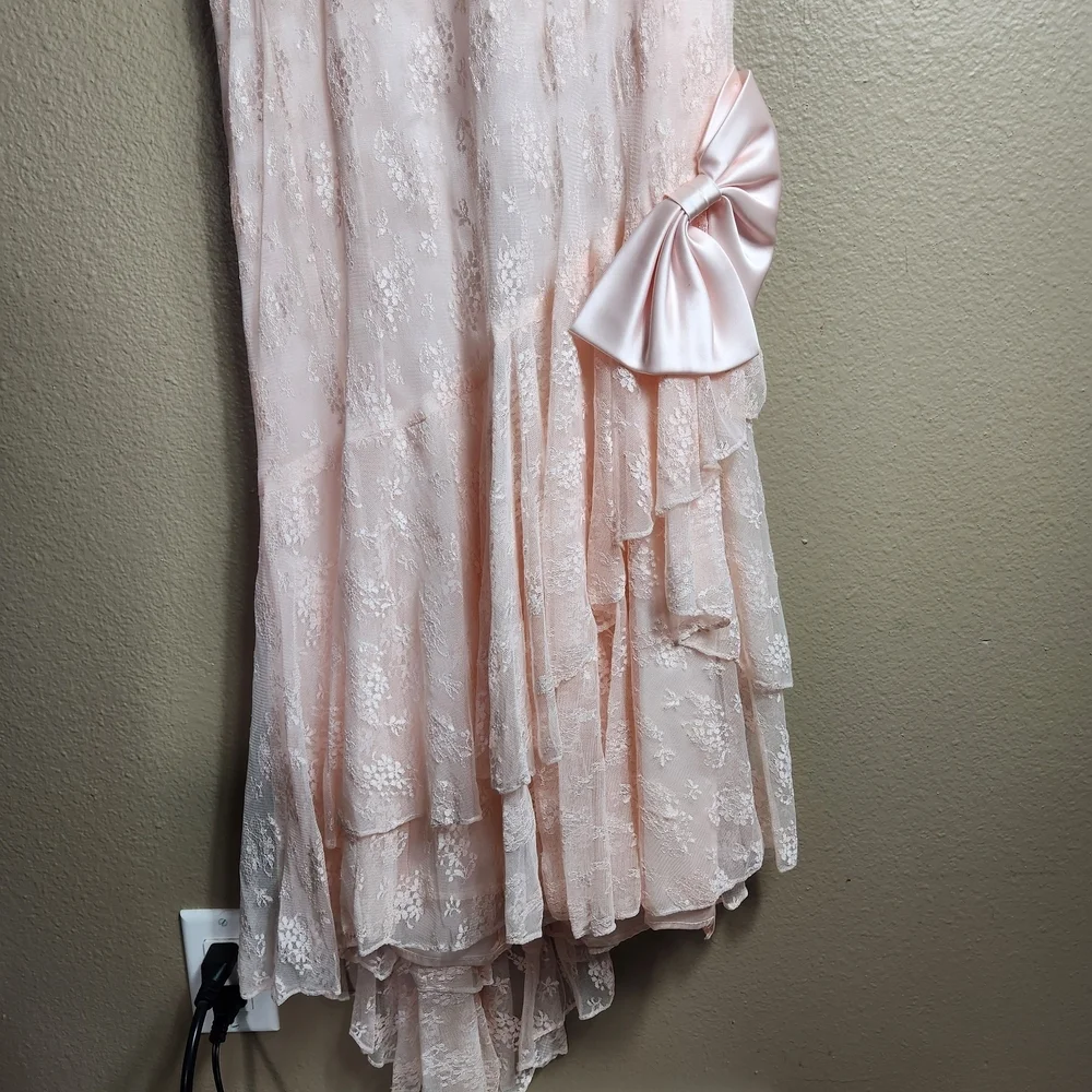 Susan Roselli for Vijack Womens |VTG 13/14| VTG 80s Pastel Pink Lace Midi Dress - Picture 3 of 10